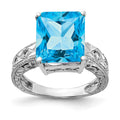 14k White Gold 12x10mm Emerald-cut Blue Topaz and 1/15 carat VS Diamond Ring, 7.568 ct, Size 6