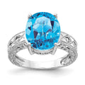 14k White Gold 12x10mm Oval Blue Topaz and 1/20 carat A Diamond ring, 6.04 ct, Size 6