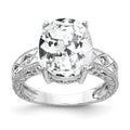 14k White Gold 12x10mm Oval Cubic Zirconia and 1/20 carat AA Diamond ring, 0.04 ct, Size 6