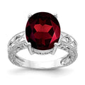 14k White Gold 12x10mm Oval Garnet and 1/20 carat AA Diamond ring, 4.84 ct, Size 6