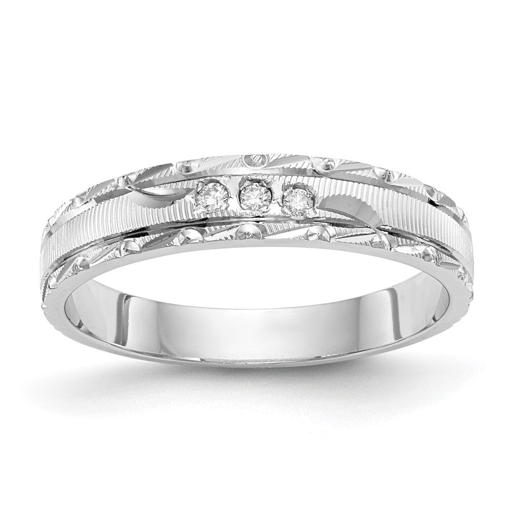 14k White Gold AA Quality .03 carat Diamond Trio Ladies Complete Wedding Band, 0.03 ct, Size 6