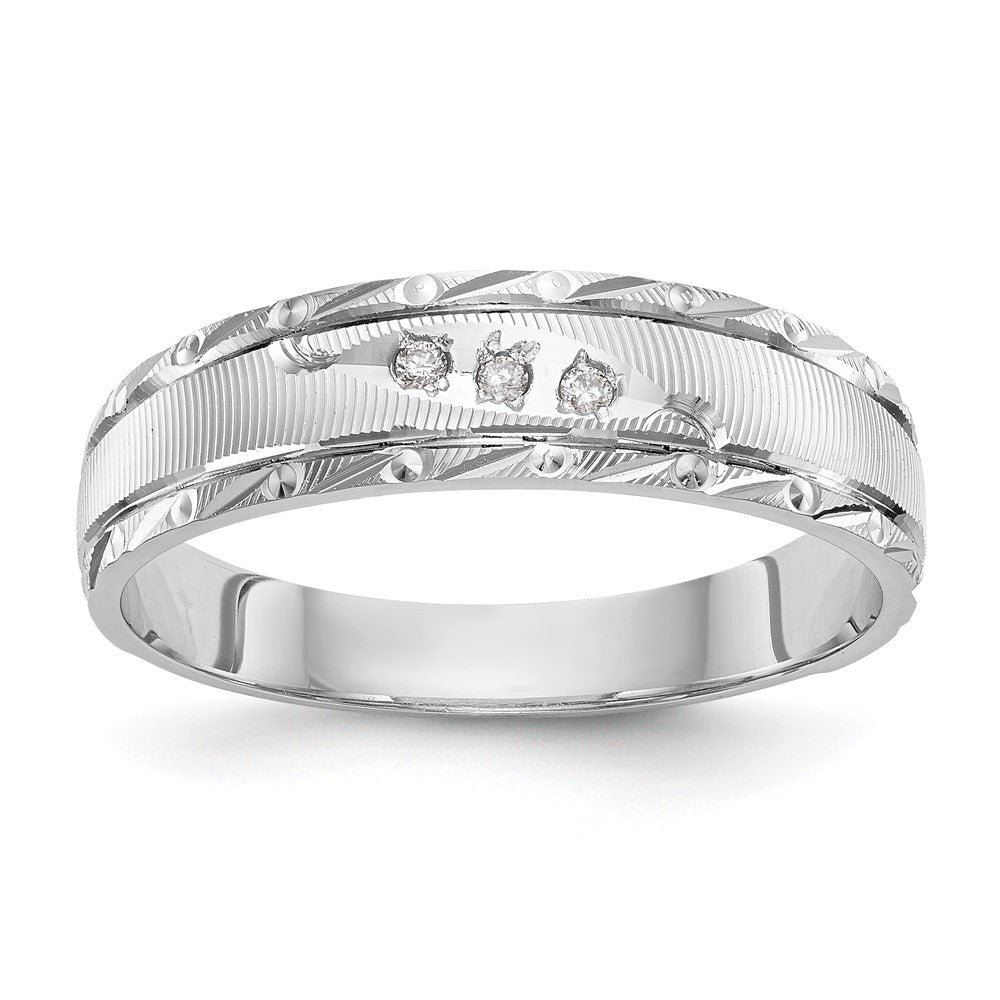 14k White Gold AA Quality .03 carat Diamond Trio Mens Complete Wedding Band, 0.03 ct, Size 10