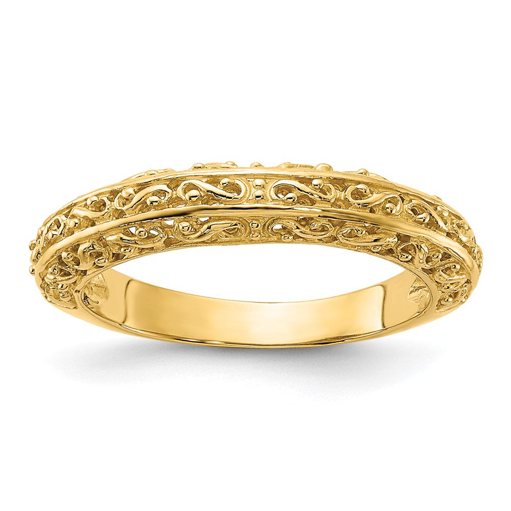14k 3mm Filigree Wedding Band, Size 6