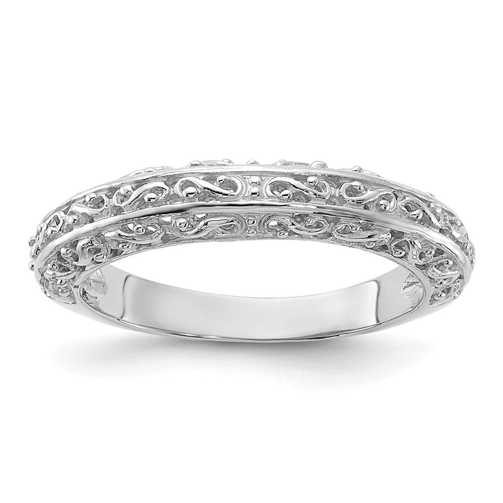 14k White Gold 3mm Filigree Wedding Band, Size 6, 3.04 g
