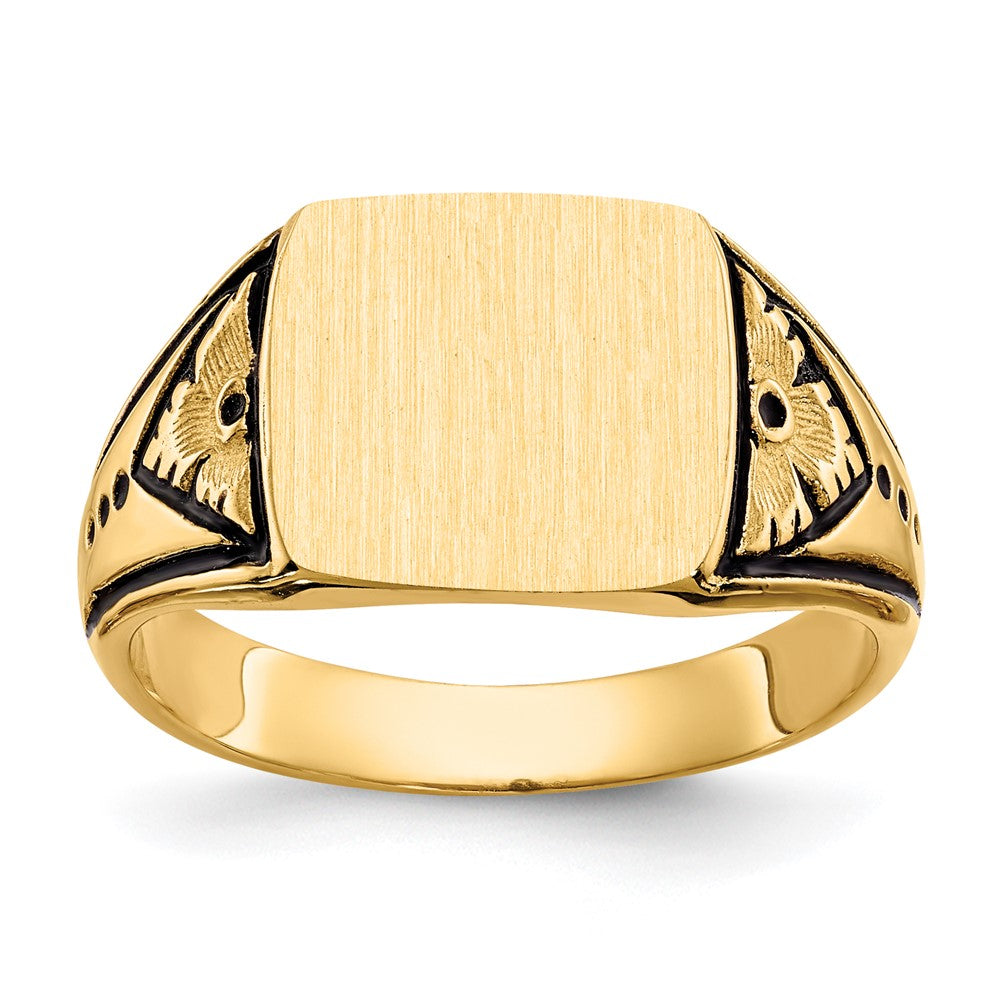 14k 11.5x11.0mm Square Closed Back Antiqued Signet Ring, Size 6