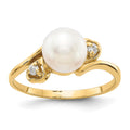 14k 7mm White Freshwater Cultured Pearl and 1/20 carat VS Diamond Ring, 0.04 ct, Size 6