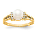 14k 6mm White Freshwater Cultured Pearl and 1/15 carat A Diamond Ring, 0.072 ct