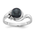 14k White Gold 6mm Black Freshwater Cultured Pearl and 1/20 carat VS Diamond Ring, 0.045 ct