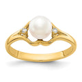 14k 6mm White Freshwater Cultured Pearl and AA Diamond Ring, 0.024 ct