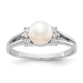 14k White Gold 6mm White Freshwater Cultured Pearl and 1/15 carat AAA Diamond Ring, 0.072 ct
