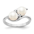 14k White Gold 6mm Black Freshwater Cultured Two-Pearl and VS Diamond Ring, 0.024 ct