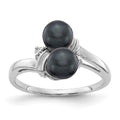 14k White Gold 5.5mm Black Freshwater Cultured Two-Pearl and VS Diamond Ring, 0.034 ct, Size 6