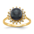 14k 7.5mm Black Freshwater Cultured Pearl and 1/4 carat A Diamond Halo Ring, 0.24 ct, Size 6