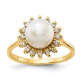 14k 7.5mm White Freshwater Cultured Pearl and 1/4 carat AA Diamond Halo Ring, 0.24 ct, Size 6