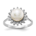 14k White Gold 7.5mm White Freshwater Cultured Pearl and 1/4 carat VS Diamond Halo Ring, 0.24 ct, Size 6
