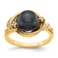 14k 7.5mm Black Freshwater Cultured Pearl and AA Diamond Swirl Ring, 0.02 ct, Size 6