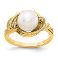14k 7.5mm White Freshwater Cultured Pearl and AAA Diamond Swirl Ring, 0.02 ct, Size 6