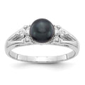 14k White Gold 6mm Black Freshwater Cultured Pearl and 1/10 carat VS Diamond Ring, 0.09 ct