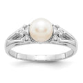 14k White Gold 6mm White Freshwater Cultured Pearl and 1/10 carat AAA Diamond Ring, 0.09 ct