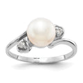 14k White Gold 7mm White Freshwater Cultured Pearl and 1/20 carat VS Diamond Ring, 0.04 ct, Size 6