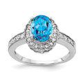 14k White Gold 8x6mm Oval Blue Topaz and 1/3 carat AA Diamond Halo Ring, 1.626 ct