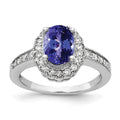 14k White Gold 8x6mm Oval Tanzanite and 1/4 carat VS Diamond Halo Ring, 1.626 ct