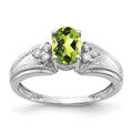 14k White Gold 7x5mm Oval Peridot and 1/15 carat AA Diamond Ring, 0.922 ct, Size 6