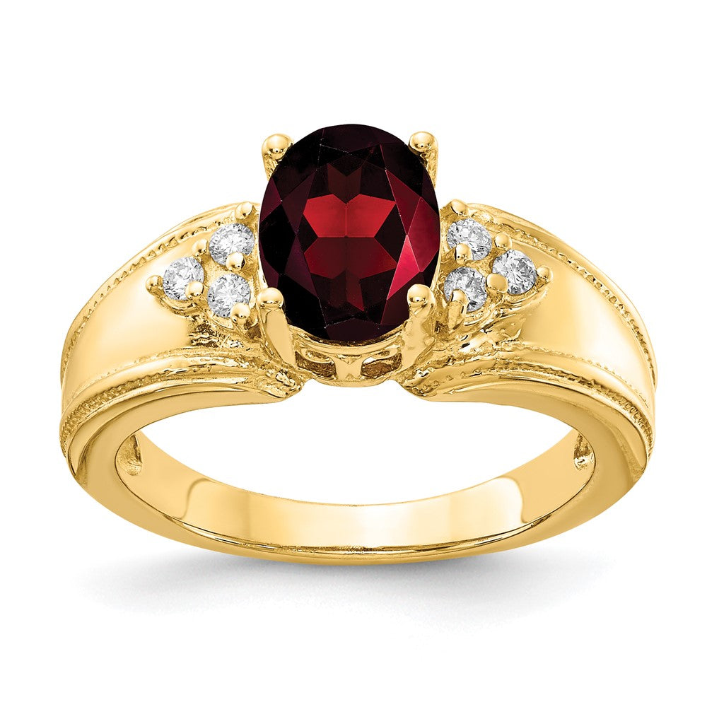 14k 8x6mm Oval Garnet and 1/10 carat AA Diamond Ring, 1.49 ct