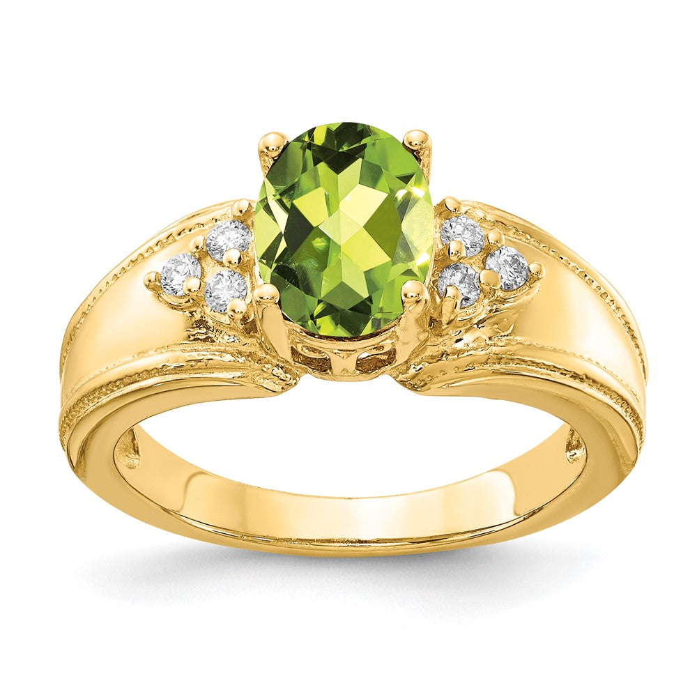 14k 8x6mm Oval Peridot and 1/10 carat AAA Diamond Ring, 1.39 ct