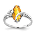 14k White Gold 12x6mm Marquise Citrine and AA Diamond Ring, 1.632 ct
