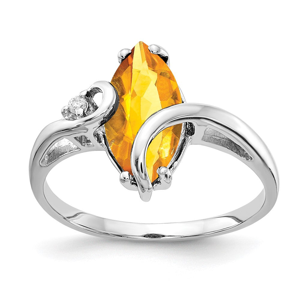 14k White Gold 12x6mm Marquise Citrine and AA Diamond Ring, 1.632 ct