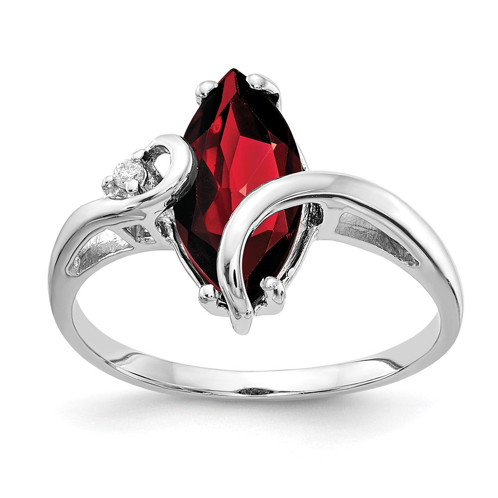 14k White Gold 12x6mm Marquise Garnet and AA Diamond Ring, 2.012 ct