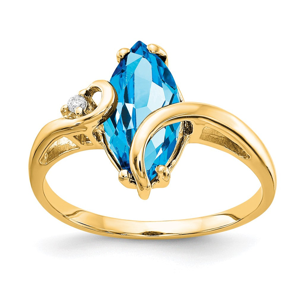 14ky 12x6mm Marquise Blue Topaz AA Diamond ring, 2.262 ct