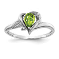 14k White Gold 6x4mm Pear Peridot and AA Diamond Ring, 0.41 ct