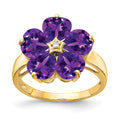14k 6mm Heart Amethyst and A Diamond Flower Ring, 3.41 ct