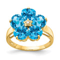 14k 6mm Heart Blue Topaz and VS Diamond Flower Ring, 5.26 ct
