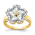 14k 6mm Heart Cubic Zirconia and AA Diamond Flower Ring, 0.01 ct
