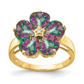 14k 6mm Heart Mystic Fire Topaz and AA Diamond Flower Ring, 5.01 ct