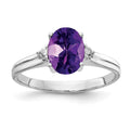 14k White Gold 8x6mm Oval Amethyst and AA Diamond Ring, 1.09 ct