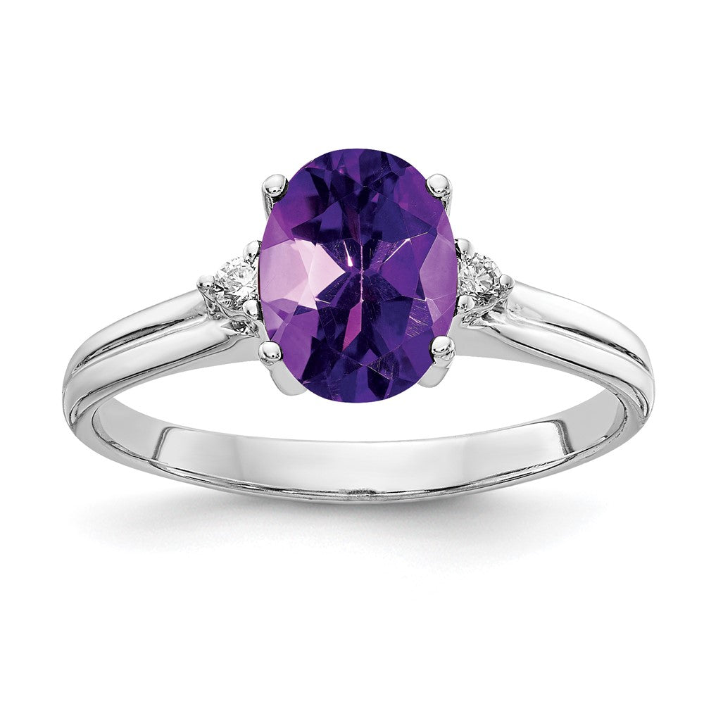 14k White Gold 8x6mm Oval Amethyst and AA Diamond Ring, 1.09 ct