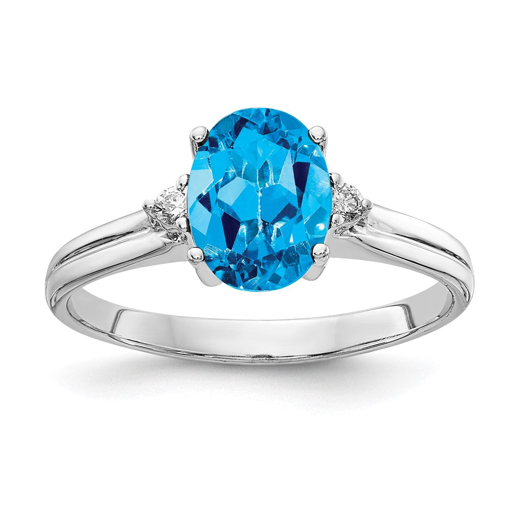 14k White Gold 8x6mm Oval Blue Topaz and A Diamond Ring, 1.39 ct