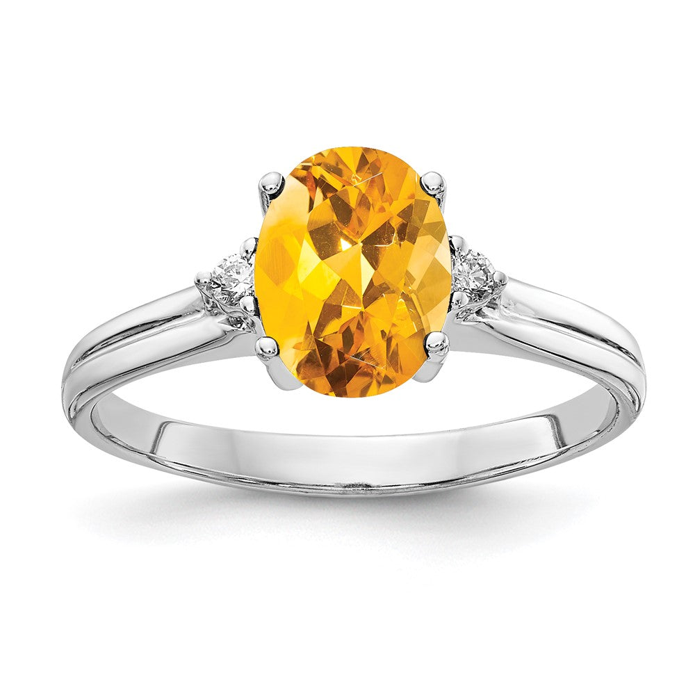 14k White Gold 8x6mm Oval Citrine and 1/20 carat AA Diamond Ring, 1.14 ct