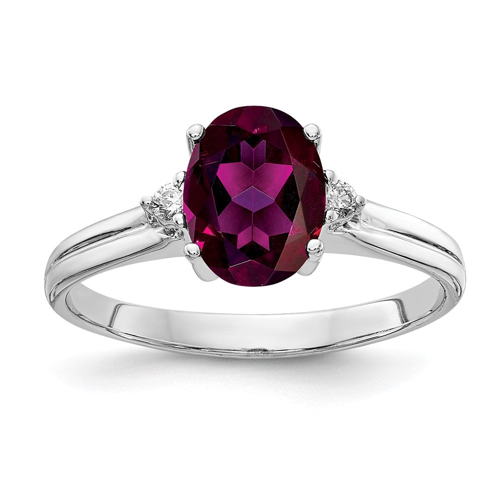 14k White Gold 8x6mm Oval Rhodolite Garnet and VS Diamond Ring, 1.69 ct