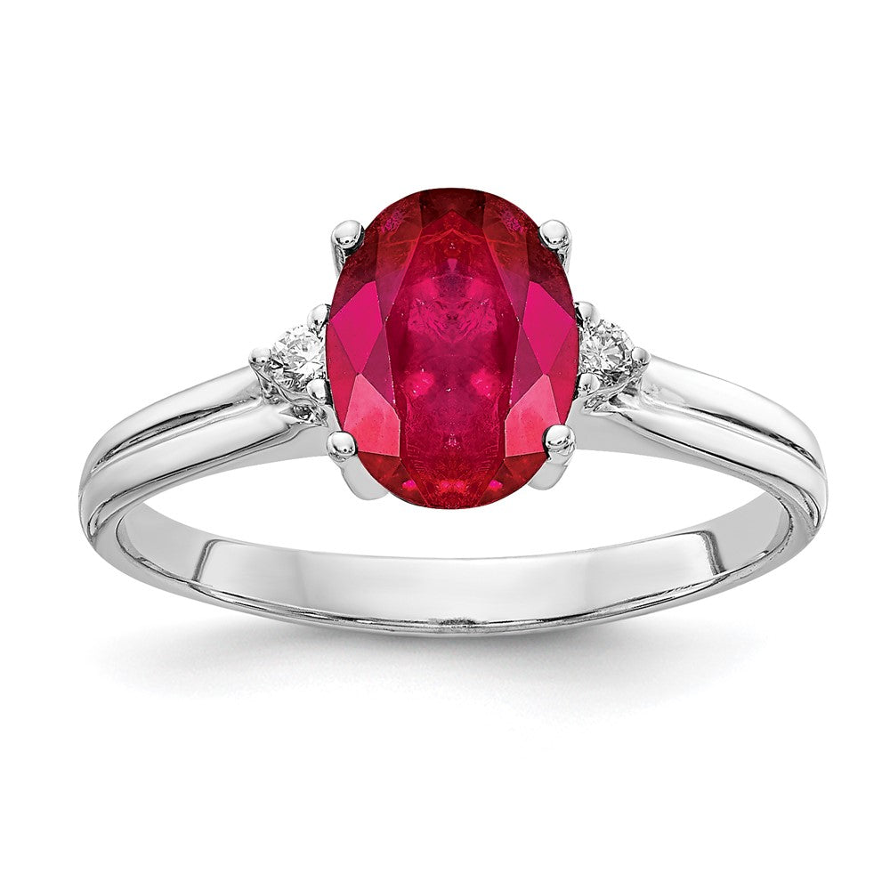 14k White Gold 8x6mm Oval Ruby A Diamond ring, 1.64 ct