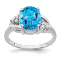 14k White Gold 10x8mm Oval Blue Topaz and 1/15 carat A Diamond Ring, 3.31 ct, Size 6