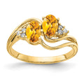 14k 6x4mm Oval Citrine and 1/20 carat AA Diamond 2-Stone Ring, 0.848 ct