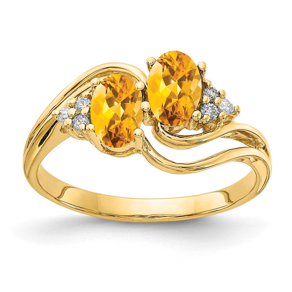 14k 6x4mm Oval Citrine and 1/20 carat AA Diamond 2-Stone Ring, 0.848 ct