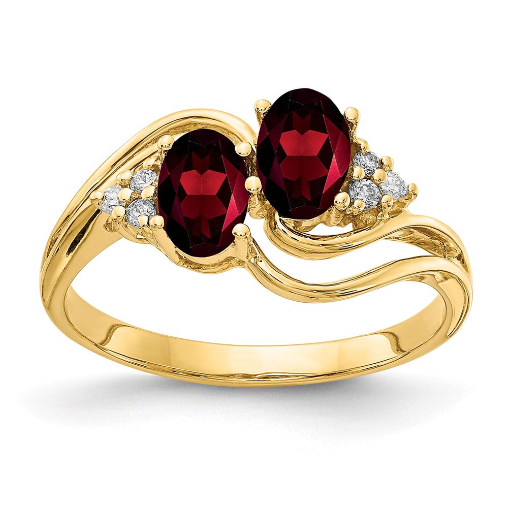 14k 6x4mm Oval Garnet and 1/20 carat AAA Diamond 2-Stone Ring, 1.248 ct