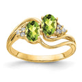 14k 6x4mm Oval Peridot and 1/20 carat AA Diamond 2-Stone Ring, 0.948 ct