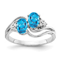 14k White Gold 6x4mm Oval Blue Topaz and 1/20 carat VS Diamond 2-Stone Ring, 1.148 ct